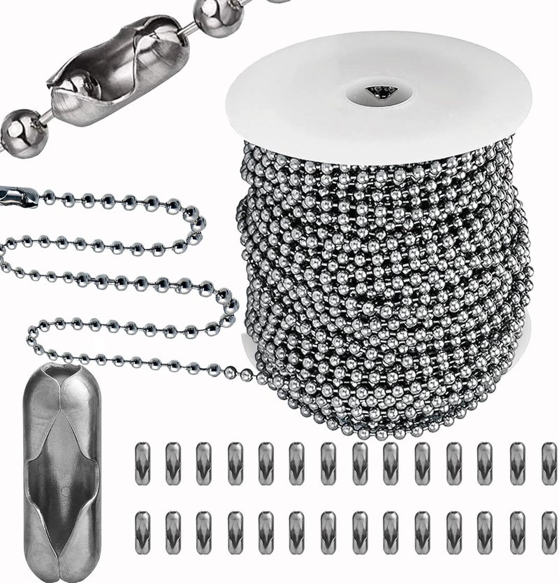 YZDTECH 4.5mm Ball Bead Chain, 55ft Stainless Steel Dog Tag Chain with 100 Connectors Clasps for Jewelry Chain DIY Craft Making,Dog Tag Necklace Chains,Men Military Keychain Jewelry Making Supplies (Silver) - Image 1